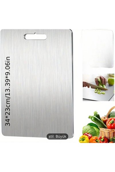 TURGAY AŞKIN TA COLLECTION Stainless Steel Cutting Board 24X34 cm Double-Sided Use for Kitchen
