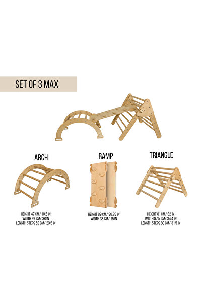 OEM Set de catarare mare 3in1, Triunghi Pikler cu Rampa si Arc Escaladare, pentru copii, 2-7 ani, lemn