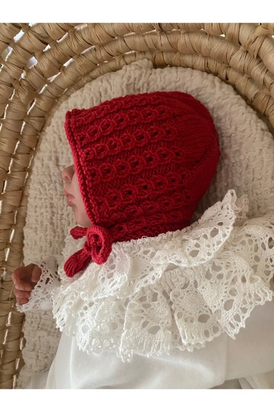 Florijee El Örgüsü Kırmızı Bebek Şapka 3-6 ay