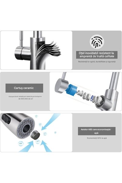 NO BRAND Baterie bucătărie KUNHONG cu cap de duș retractabil, oțel inoxidabil 304