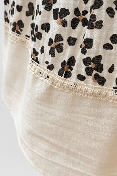 Banamio Elias Kız Bebek Çocuk Çiçek Desenli Fisto Detaylı Keten Yakalı Astarlı Müslin Elbise