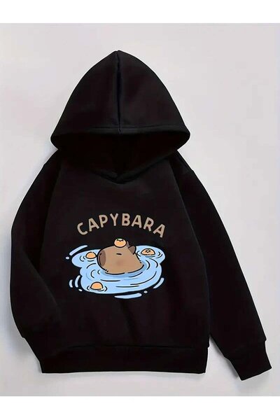 Le Savu Sevunera Capybara cu imprimeu Culoare neagră cu glugă Swea tricou