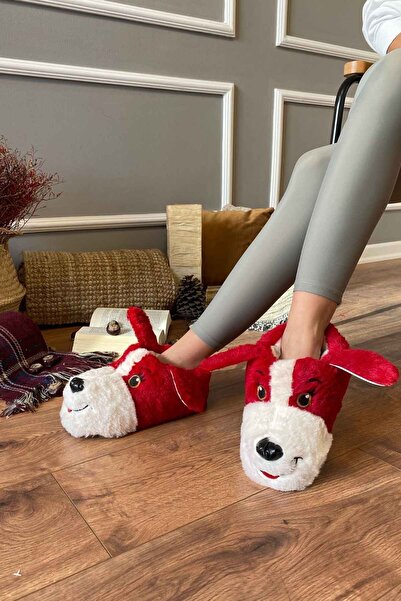 REALMİNE Sevimli Köpek Hayvan Figürlü Peluş Yumuşak Taban Ev Botu Kışlık Hayvanlı Ev Panduf (30-44)