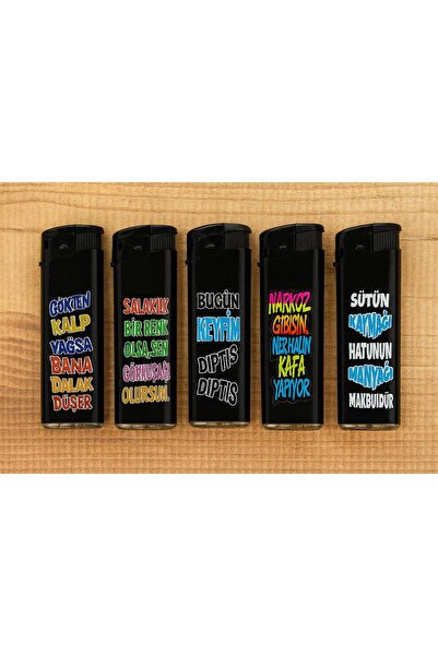 melmus Renkli Yazılı Manyetörlü 5’li Çakmak Seti