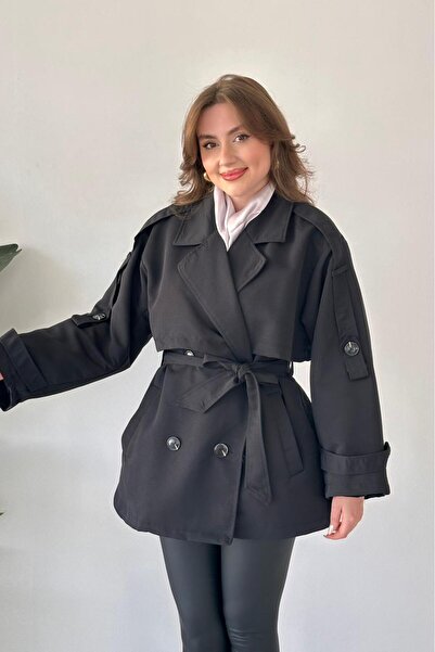 MaziButik Ara Boy Premium Trençkot Siyah
