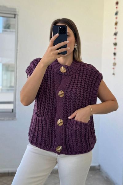 Kubos Moda Pocket Detail Wool Knit Purple Vest