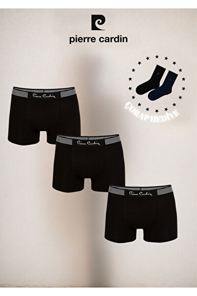Pierre Cardin Erkek Likralı Modal Üç Adet Kutulu Siyah Boxer L1.PC.330.12.02