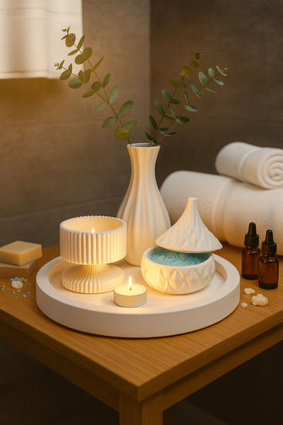 Modern White Decorative Set – 5-Piece Minimalist Design
