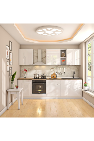 DEKOREX Elsa Serisi 270 Cm Beyaz Fırın Modüllü Meşe Tezgahlı Hazır Mutfak Ls-...