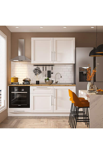 DEKOREX Pia Beyaz Serisi 180 Cm Beyaz Fırın Modüllü Meşe Tezgahlı Hazır Mutfa...