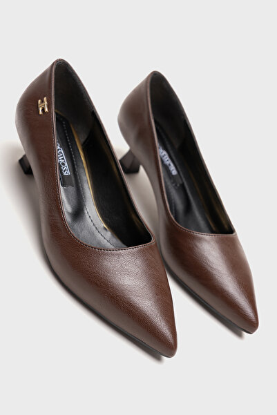 AleWomen Doss Kahve Cilt Deri 5cm Alçak Topuk Sivri Burun Sitiletto Rahat Haf...