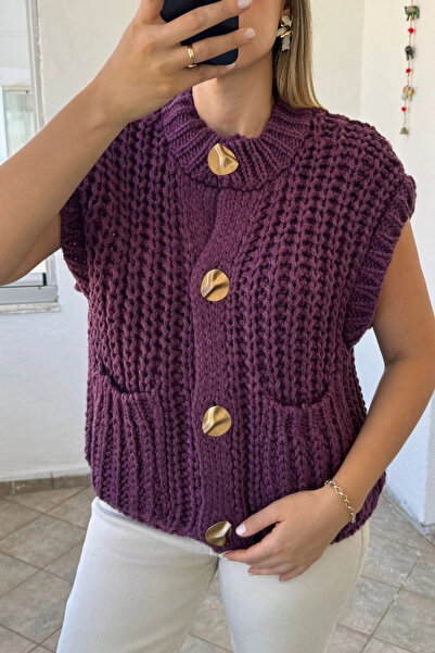 Kubos Moda Pocket Detail Wool Knit Purple Vest