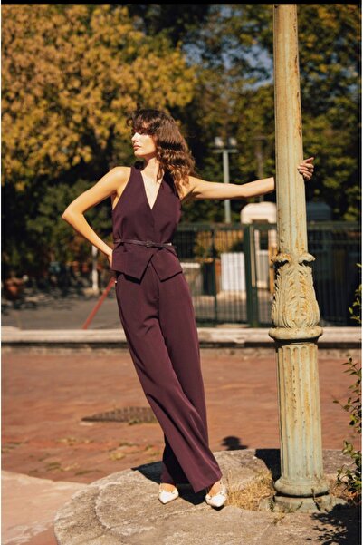Elizar Moda Bordo Vest Pants Belt Suit