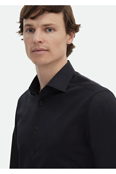 Ramsey Cămașă neagră, simplă, slim fit, țesută clasică 100% bumbac