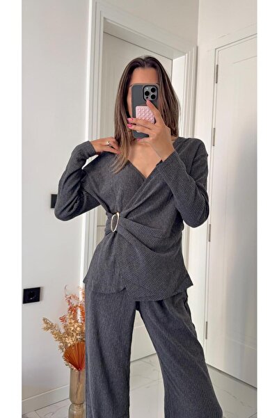 Solie Double-Breasted Buckle Blouse - Pants Set