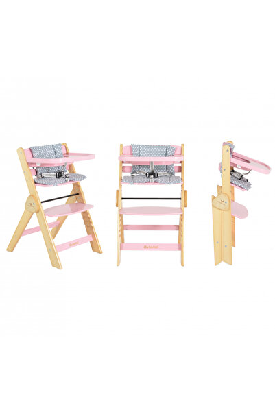 Cangaroo Caramel Pink 2in1 multifunctional wooden dining chair with 3-level a...