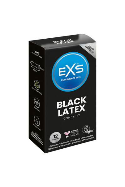 EXS Set of 12 black latex condoms 54 mm