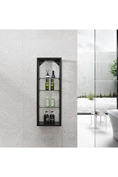 Danube Home رف زاوية معدني ميلانو بلس ألبي | وحدة تخزين حمام أنيقة باللون الأسود | ٣٥٠ × ٩٩٥ × ١٥٠ مم