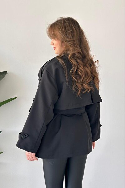 MaziButik Ara Boy Premium Trençkot Siyah