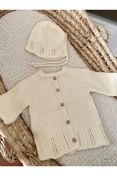 Florijee Knitwear Openwork Baby Cardigan and Hat Set Yellow