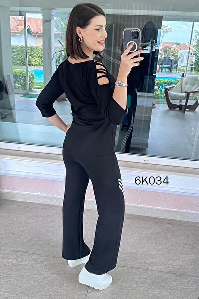 İnce Topuk One-Shoulder Low-Cut Striped Modal Set 6K034