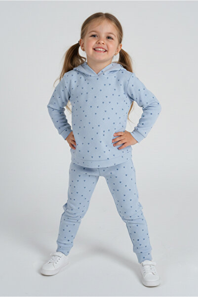 Kyron Kız Çocuk Puantiyeli Kapüşonlu Takım - MAVİ