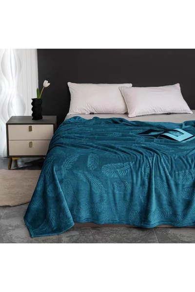 OEM Patura cocolino pufoasa de pat dublu, model embosat cu frunze, practica, textura catifelata, YM