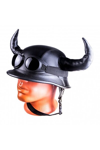 Avex Κράνος Μοτοσικλέτας "Viking" με Κόρνες, επενδυμένο με δέρμα, με προστατε...