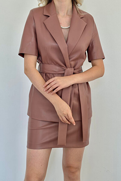 Vaveyy Leather jacket and skirt set