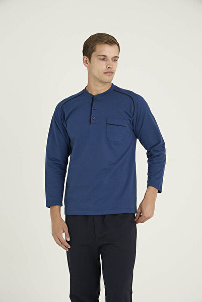 KLY 100% Cotton Men's Midi Collar Pajama Set Stylish Design