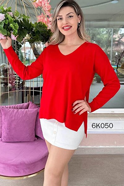 İnce Topuk بلوزة تريكو برقبة على شكل حرف V 6k050