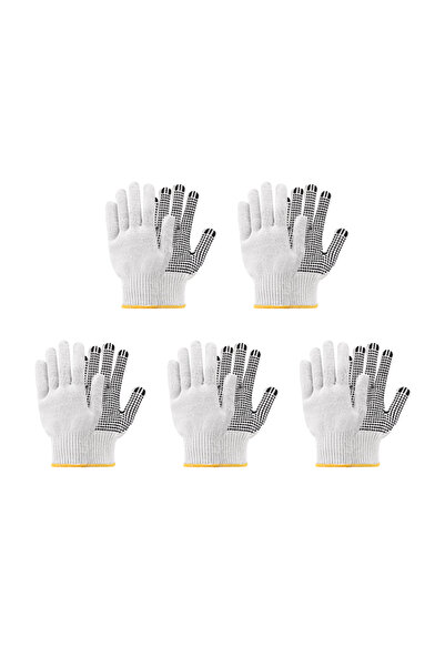 Lawazim Gloves - 5 Pairs 50g - Seamless Knit Work Gloves with Dotted Grip and Wrist Protection