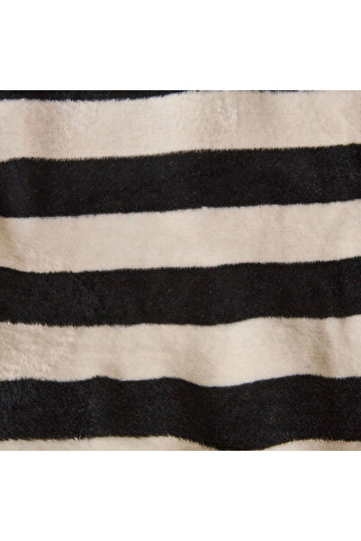 Evidea Soft Çizgili Pamuklu Tv Battaniyesi - Siyah / Beyaz - 130x170 cm