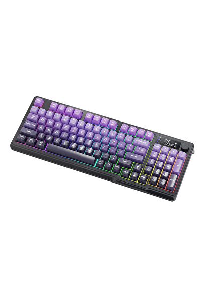 FreeWolf M96 kablosuz 2.4ghz kablosuz + bt çift Modlu klavye Led Ekranlı oyun klavyesi ile PBT Knob Rainbow