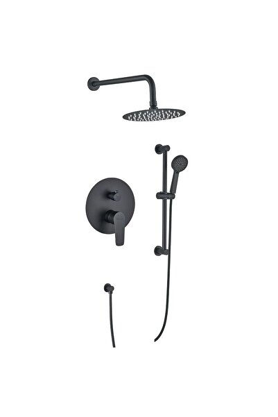 Danube Home مجموعة خلاطات دش ميلانو لوكس بايز المخفية ثنائية الاتجاه | طقم دش مطري أسود مطفي