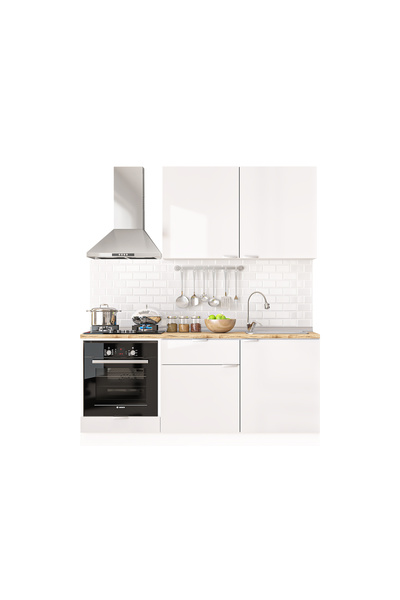 DEKOREX Elsa Serisi 180 Cm Beyaz Fırın Modüllü Meşe Tezgahlı Hazır Mutfak Ls-180dav-mt