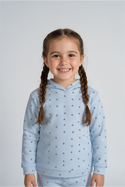 Kyron Kız Çocuk Puantiyeli Kapüşonlu Takım - MAVİ