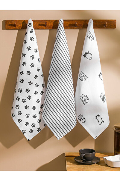 LC Waikiki Black Cat Printed Drying Cloth 3-Pack 40X50 cm