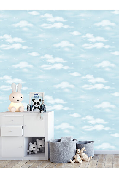 Golden DUVAR KAĞIDI-BORDÜR Bulut Desen Soft Pembe/Mavi Çocuk Odası 5.2m² Nonw...