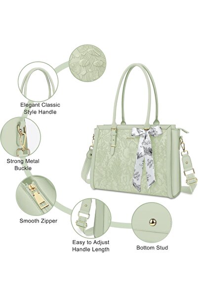 Mosiso Laptop Bag for Women, PU Leather Tote Bag, Front Embossed Retro Hibiscus Computer Bag with Si