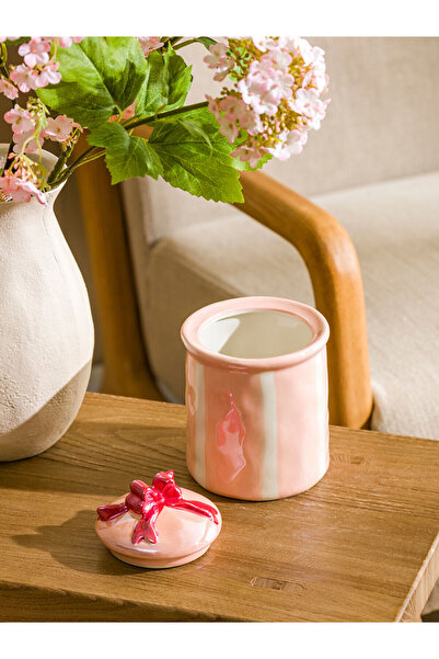 LC Waikiki وعاء تخزين سيراميك وردي 13 سم