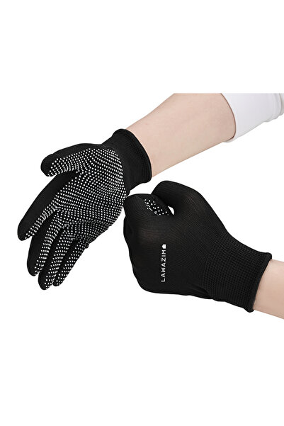 Lawazim Cotton Working Gloves - 6 Pairs Black Dotted - Non-Slip Rubber Grip Knitted Work Gloves