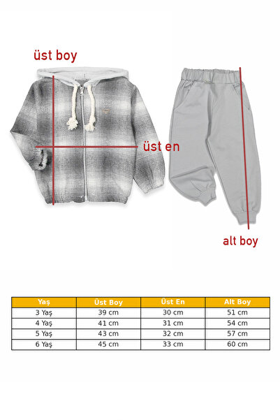 HK HOPKİDS Boys' Plaid Patterned Hooded Winter Top and Bottom Set