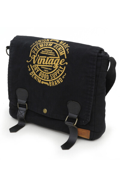 Old Cotton Cargo 8045 Siyah Postacı Omuz Kanvas Tablet Evrak Laptop Okul Note...