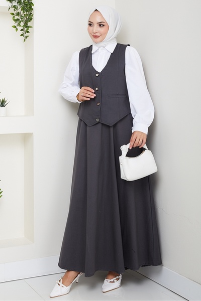 Bestenur Set fustă vestă din gabardină dublă 1400 - Antracit