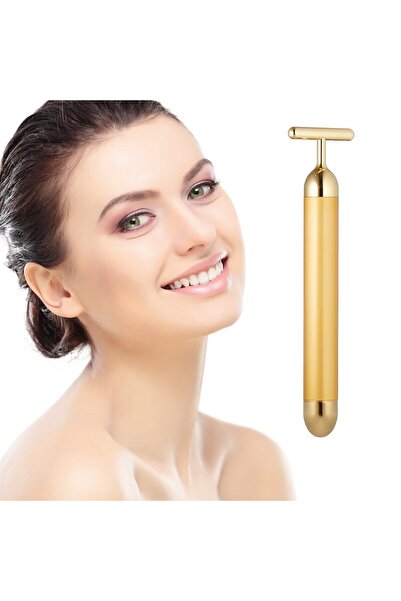 TotulPerfect Stilou Cosmetic Gold Bar 24k Masaj Facial, Cap rotativ 3D energie electrica sonica, Anti-riduri, Bea