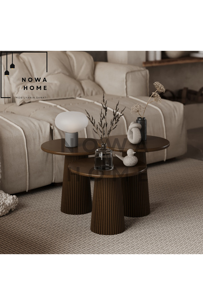 Nova Dizayn Dekoratif Özel Lake Boyalı Fitilli 3'Lü Mantar Sehpa