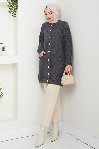 Bestenur Lezgi Buttoned Knitwear Cardigan 1599 - Anthracite