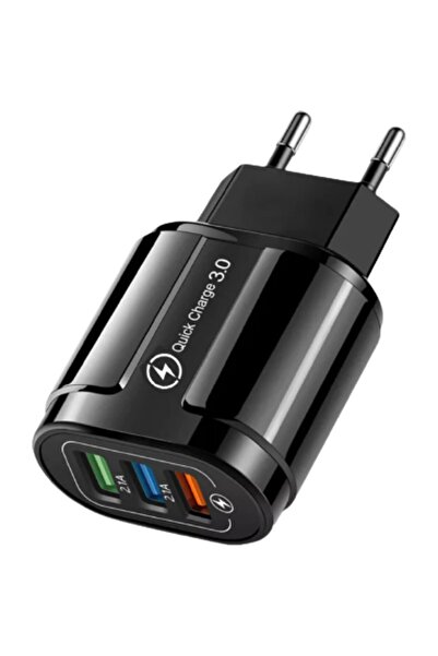 Flippy ® Fast Charger QC3.0, 3 USB Ports, 2.1A, 18W, ABS, Overheat Protection, Macarons Range, Black