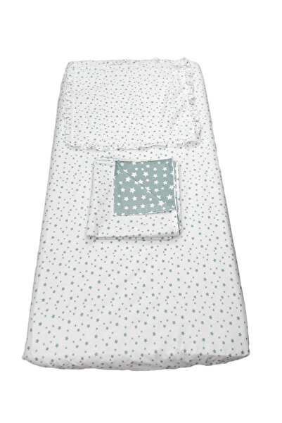 fantasialand Lenjerie pentru patut bumbac 3 piese, stelute verde menta